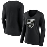 Los Angeles Kings - Women's Team Logo Long Sleeve V-Neck T-Shirt Black