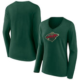 Minnesota Wild - Women's Team Logo Long Sleeve V-Neck T-Shirt Green