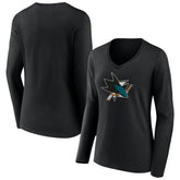San Jose Sharks - Women's Team Logo Long Sleeve V-Neck T-Shirt Black