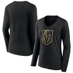 Vegas Golden Knights Women's Team Logo Long Sleeve V-Neck T-Shirt Black