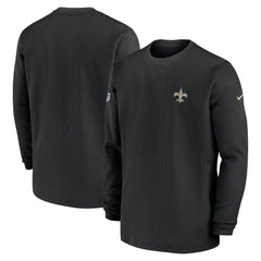 New Orleans Saints 2023 Sideline Throwback Heavy Brushed Waffle Long Sleeve Top Black - Nike