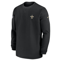 New Orleans Saints 2023 Sideline Throwback Heavy Brushed Waffle Long Sleeve Top Black - Nike