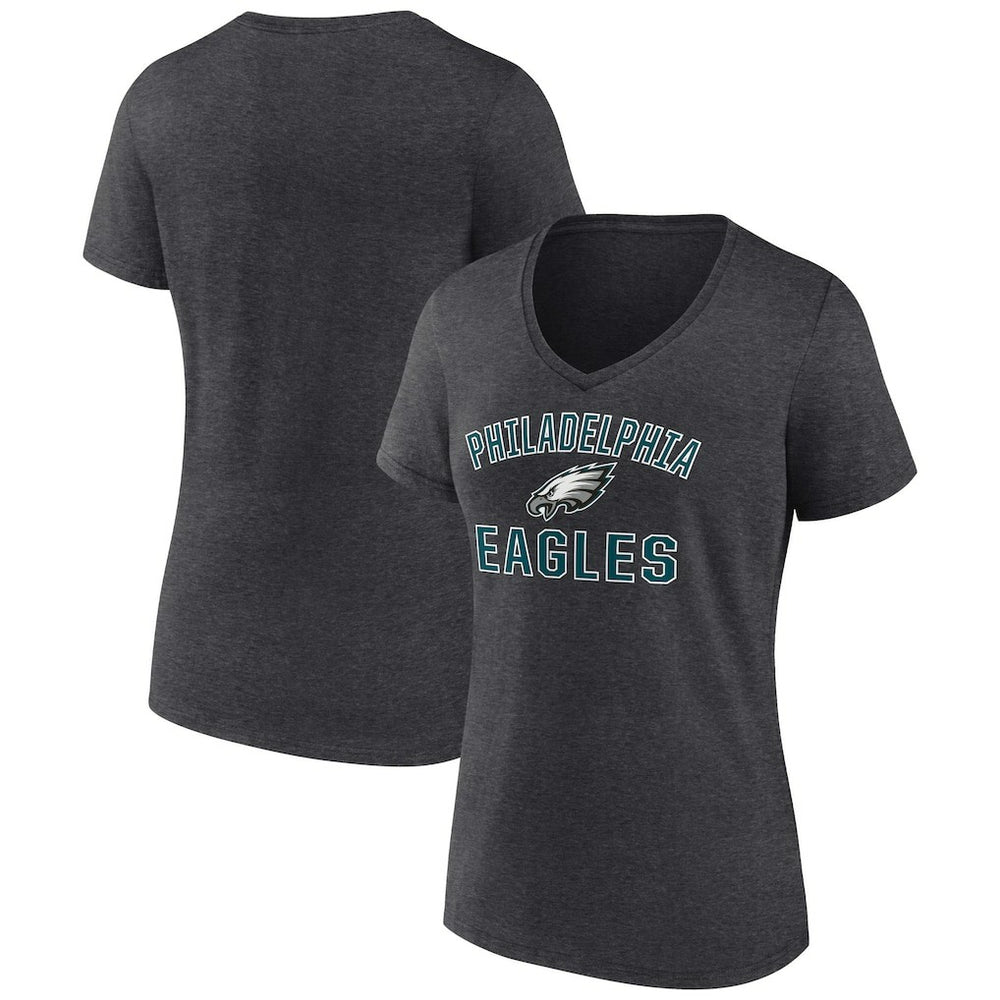 Philadelphia Eagles Women's Victory Arch Team V-Neck T-Shirt Charcoal - NFL