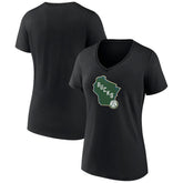 NBA - Milwaukee Bucks Women's Alternate Logo V-Neck T-Shirt - Black
