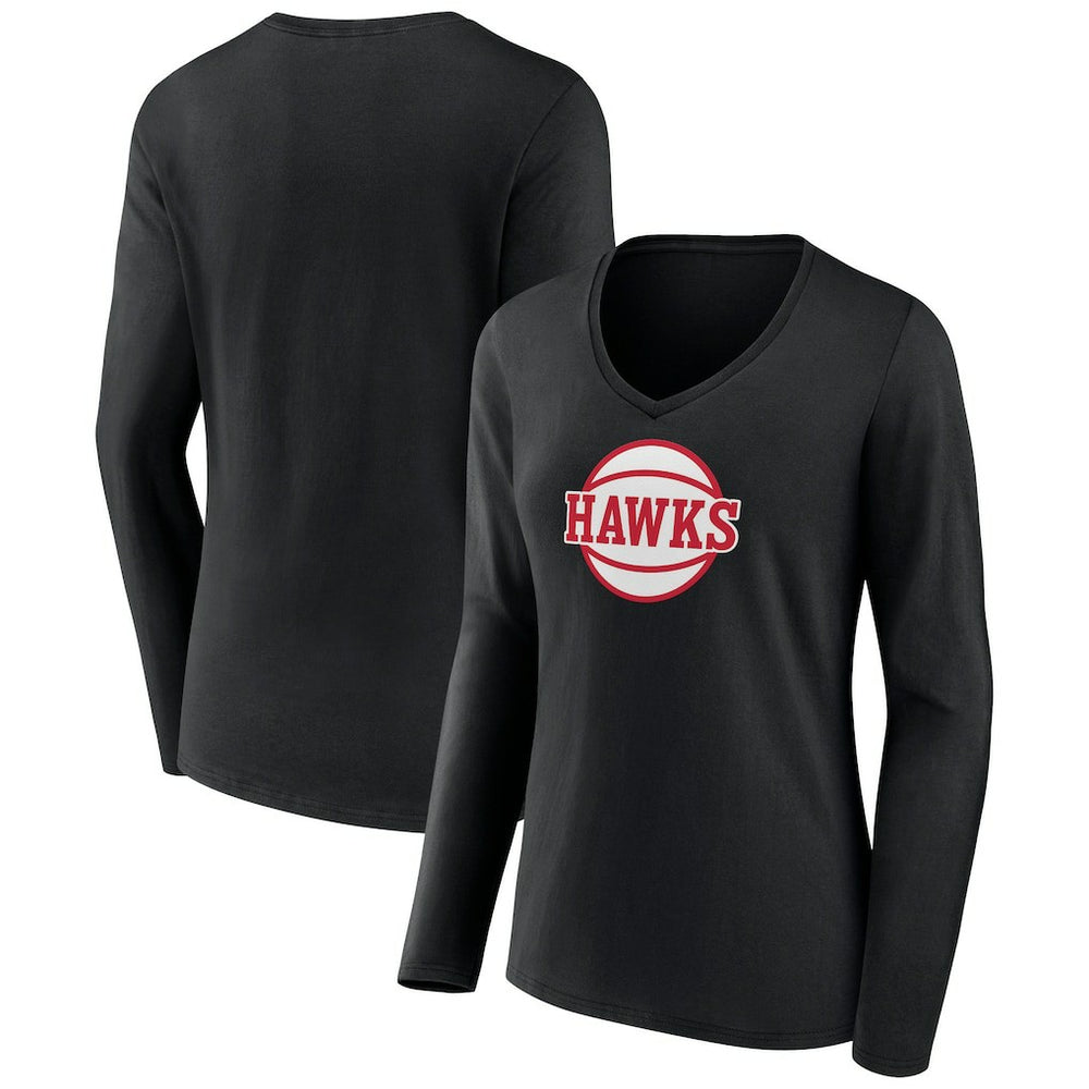 NBA - Atlanta Hawks Women's Alternate Logo V-Neck Long Sleeve T-Shirt - Black