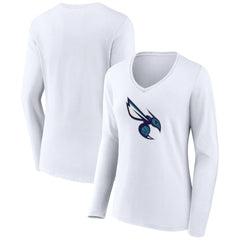 NBA - Charlotte Hornets Women's Alternate Logo V-Neck Long Sleeve T-Shirt - White