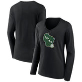 NBA - Milwaukee Bucks Women's Alternate Logo V-Neck Long Sleeve T-Shirt - Black