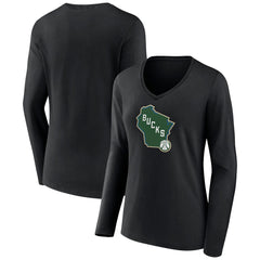 NBA - Milwaukee Bucks Women's Alternate Logo V-Neck Long Sleeve T-Shirt - Black