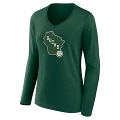 NBA - Milwaukee Bucks Women's Alternate Logo V-Neck Long Sleeve T-Shirt - Green