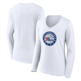 NBA - Philadelphia 76ers Women's Alternate Logo V-Neck Long Sleeve T-Shirt - White
