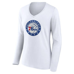NBA - Philadelphia 76ers Women's Alternate Logo V-Neck Long Sleeve T-Shirt - White