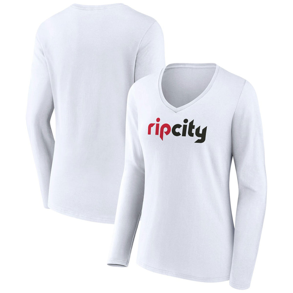 NBA - Portland Trail Blazers Women's Alternate Logo V-Neck Long Sleeve T-Shirt - White
