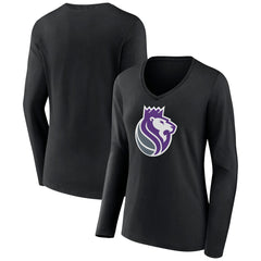 NBA - Sacramento Kings Women's Alternate Logo V-Neck Long Sleeve T-Shirt - Black