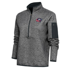 Columbus Blue Jackets - Antigua Women's Team Logo Fortune Quarter-Zip Jacket Heather Charcoal