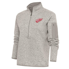 Detroit Red Wings - Antigua Women's Team Logo Fortune Quarter-Zip Jacket Oatmeal