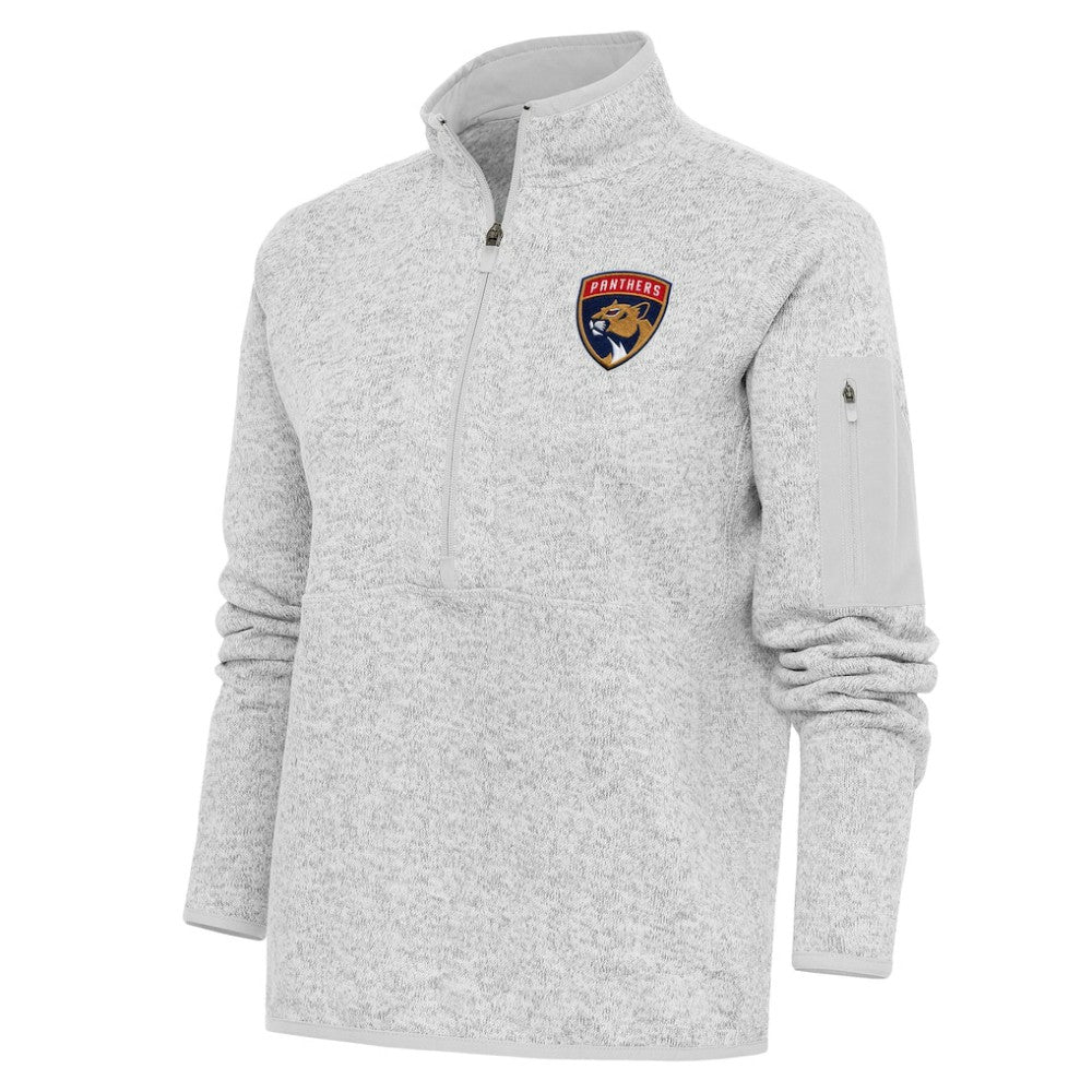 Florida Panthers - Antigua Women's Team Logo Fortune Quarter-Zip Jacket Heather Gray