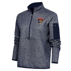 Florida Panthers - Antigua Women's Team Logo Fortune Quarter-Zip Jacket Heather Navy