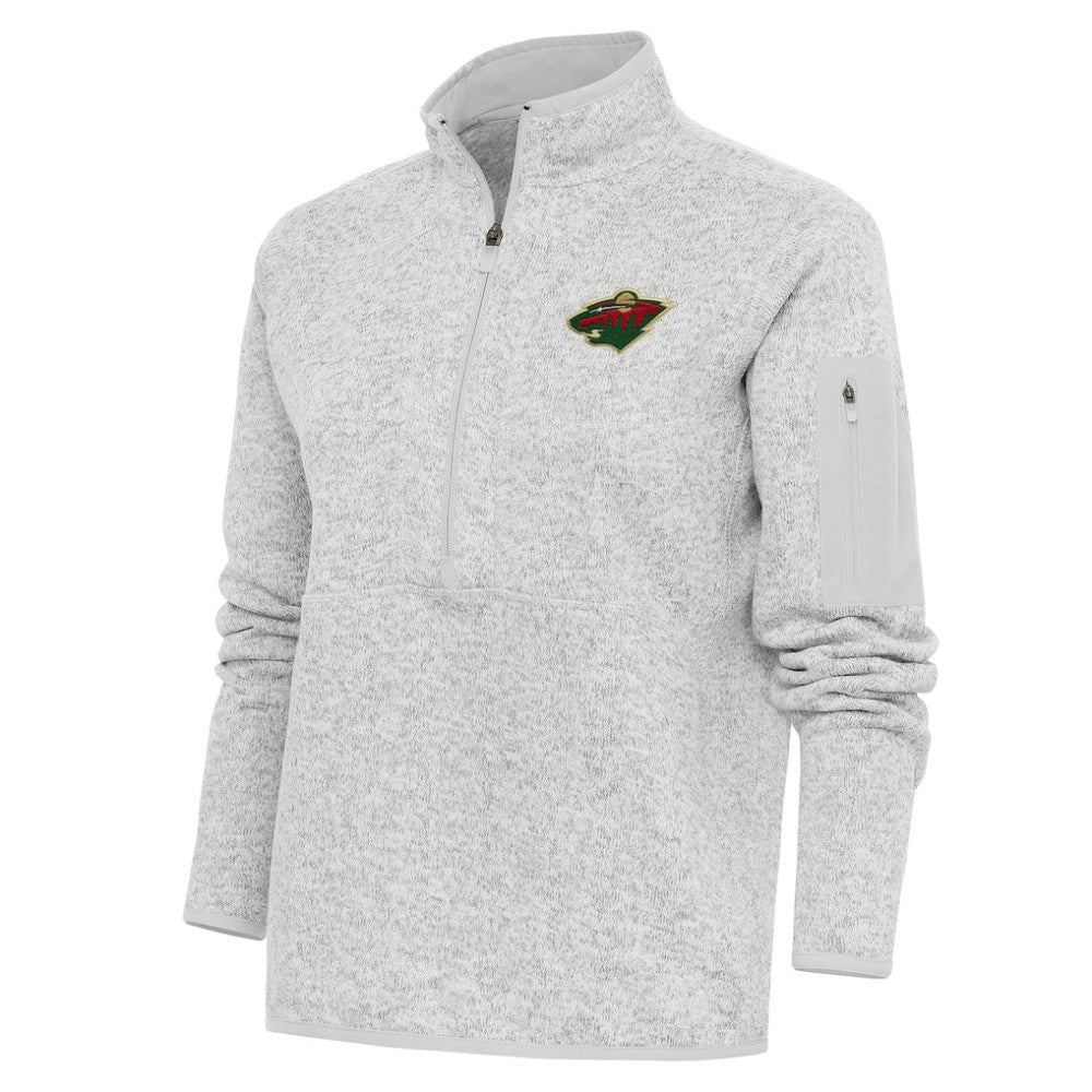 Minnesota Wild - Antigua Women's Team Logo Fortune Quarter-Zip Jacket Heather Gray