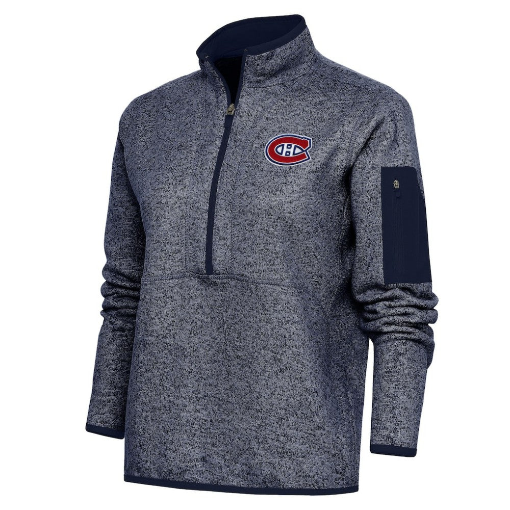 Montreal Canadiens - Antigua Women's Team Logo Fortune Quarter-Zip Jacket Heather Navy