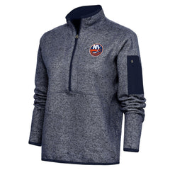 New York Islanders - Antigua Women's Team Logo Fortune Quarter-Zip Jacket Heather Navy