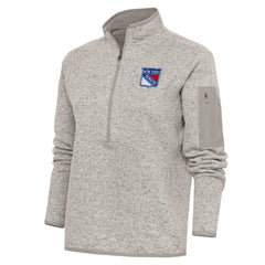New York Rangers Antigua Women's Team Logo Fortune Quarter-Zip Jacket Oatmeal