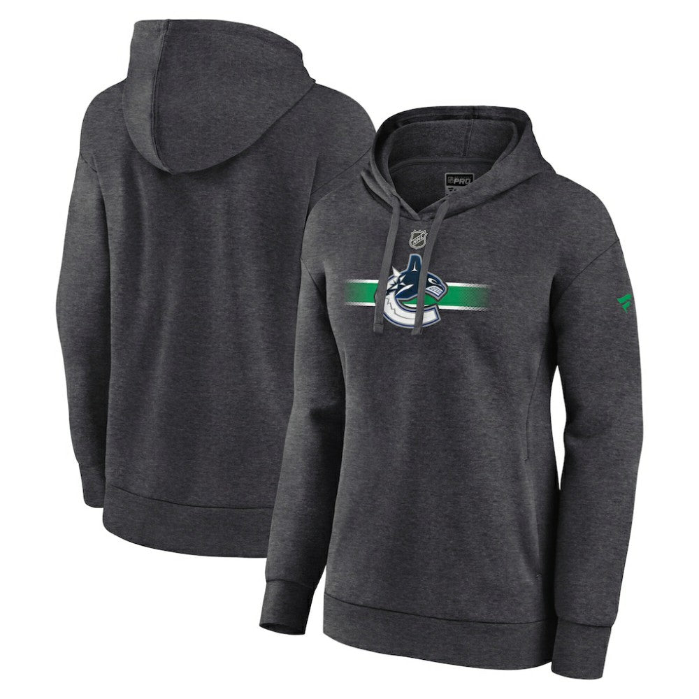 Vancouver Canucks - Fanatics Women's Authentic Pro Core Secondary Fleece Pullover Hoodie Heather Charcoal