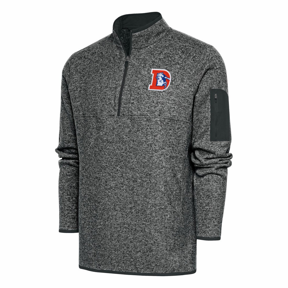 Denver Broncos Antigua Throwback Fortune Quarter-Zip Pullover Jacket Heather Charcoal - NFL