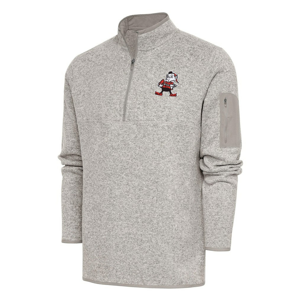 Cleveland Browns Antigua Throwback Fortune Quarter-Zip Pullover Jacket Oatmeal - NFL