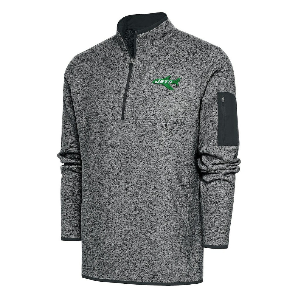 New York Jets Antigua Throwback Fortune Quarter-Zip Pullover Jacket Heather Charcoal - NFL