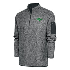 New York Jets Antigua Throwback Fortune Quarter-Zip Pullover Jacket Heather Charcoal - NFL
