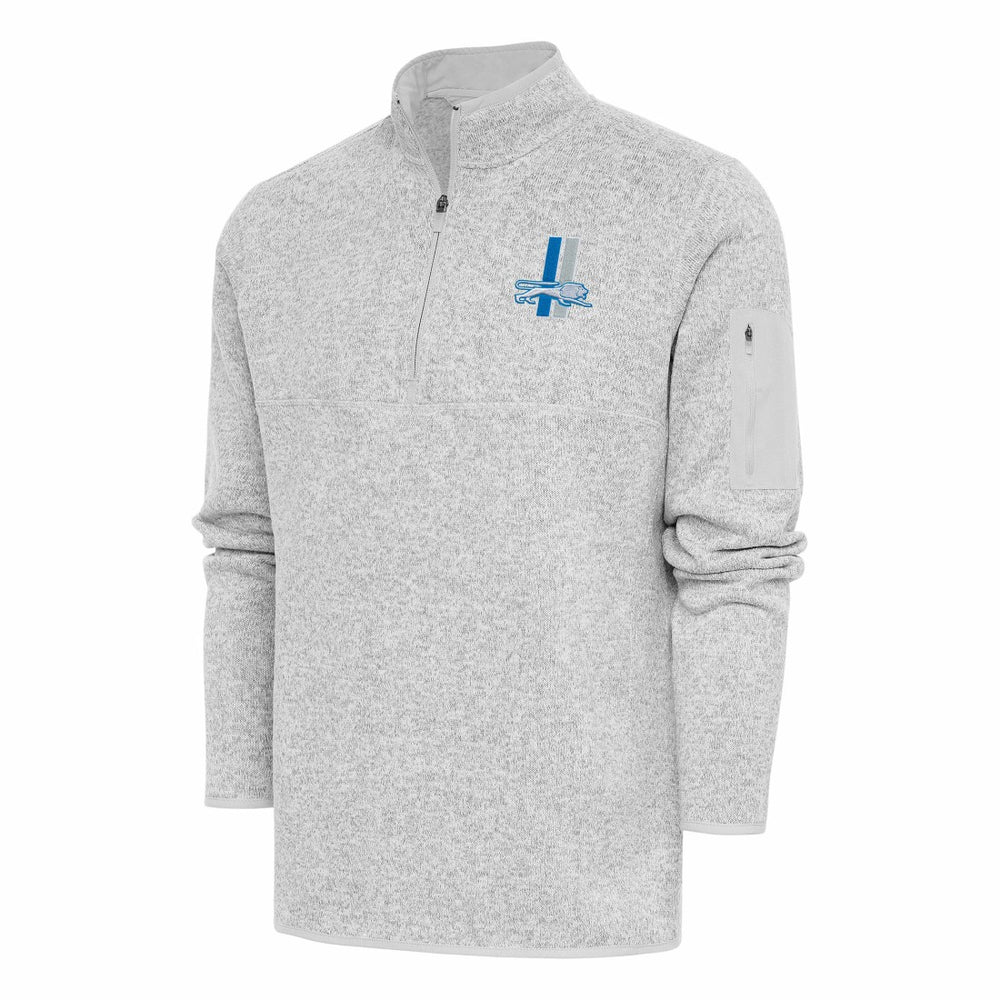 Detroit Lions Antigua Throwback Fortune Quarter-Zip Pullover Jacket Heather Gray - NFL