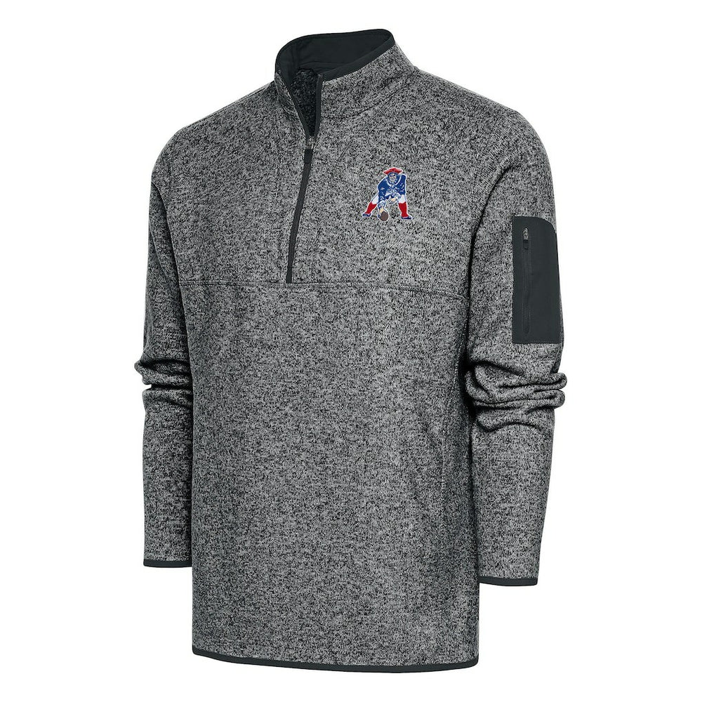 New England Patriots Antigua Throwback Fortune Quarter-Zip Pullover Jacket Heather Charcoal - NFL