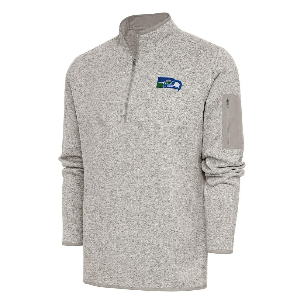 Seattle Seahawks Antigua Throwback Fortune Quarter-Zip Pullover Jacket Oatmeal - NFL