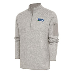Seattle Seahawks Antigua Throwback Fortune Quarter-Zip Pullover Jacket Oatmeal - NFL