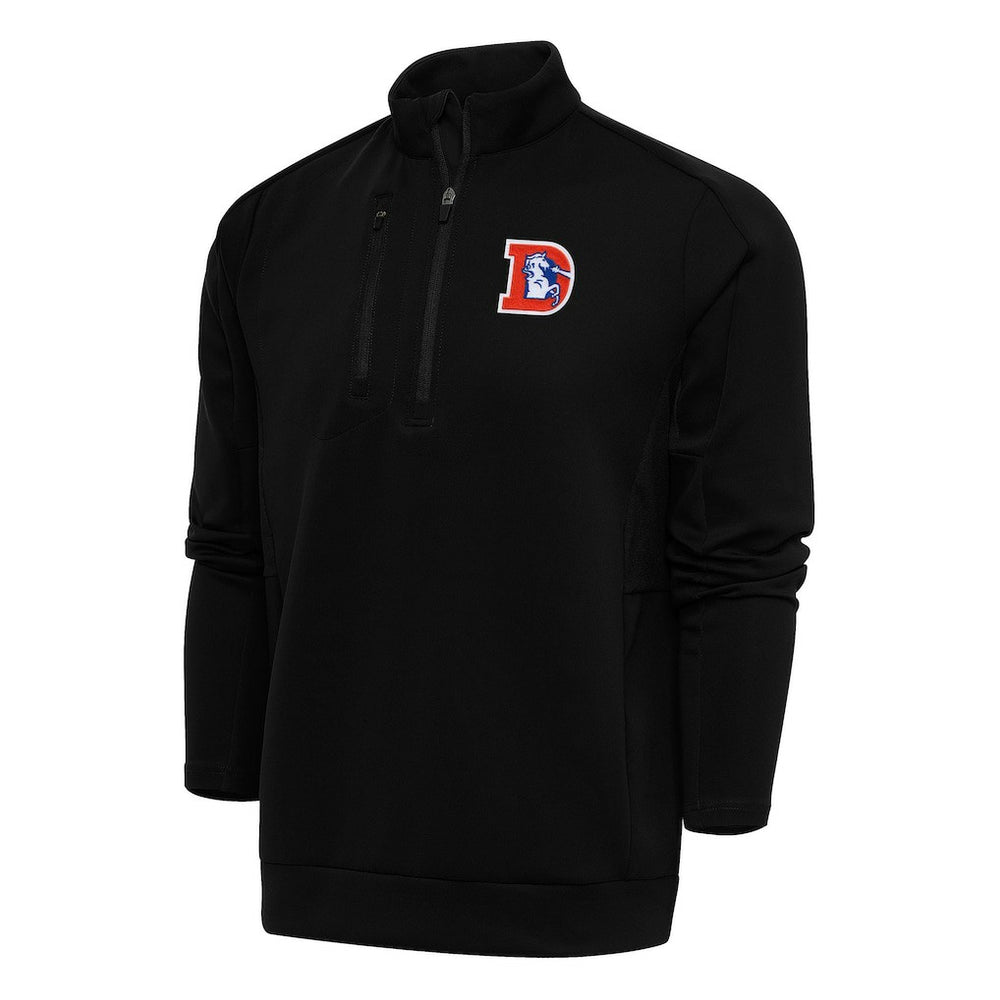 Denver Broncos Antigua Team Logo Throwback Generation Quarter-Zip Pullover Top Black - NFL