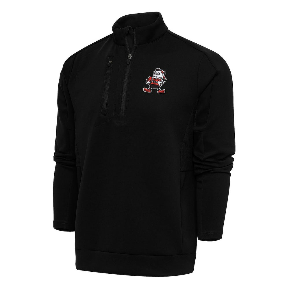 Cleveland Browns Antigua Team Logo Throwback Generation Quarter-Zip Pullover Top Black - NFL