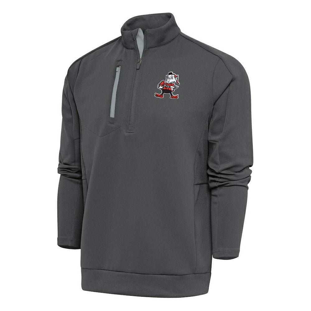 Cleveland Browns Antigua Team Logo Throwback Generation Quarter-Zip Pullover Top Charcoal - NFL
