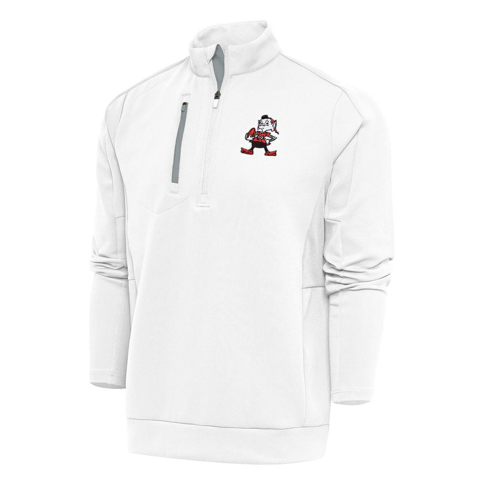 Cleveland Browns Antigua Team Logo Throwback Generation Quarter-Zip Pullover Top White - NFL
