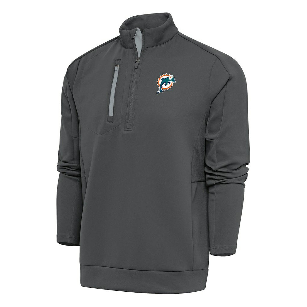 Miami Dolphins Antigua Team Logo Throwback Generation Quarter-Zip Pullover Top Charcoal - NFL