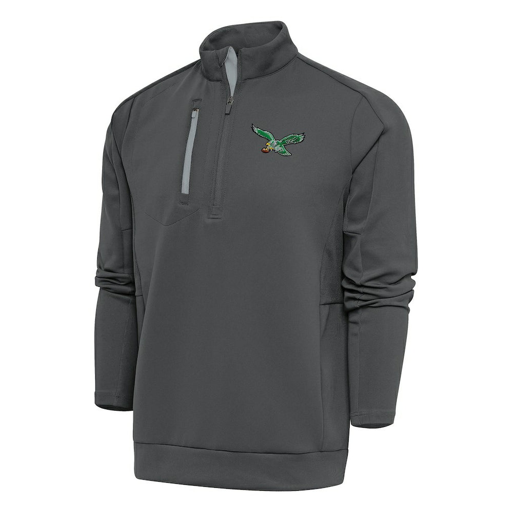 Philadelphia Eagles Antigua Team Logo Throwback Generation Quarter-Zip Pullover Top Charcoal - NFL