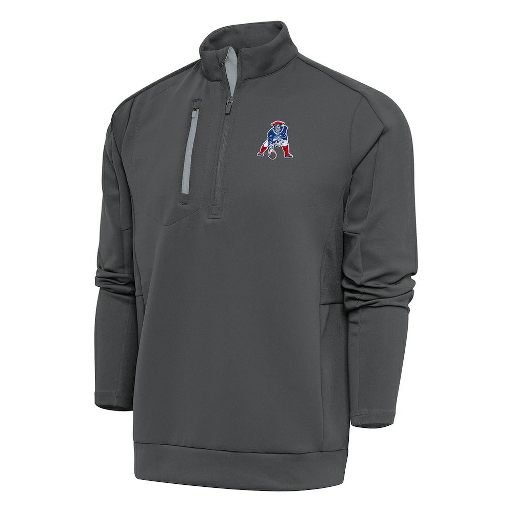 New England Patriots Antigua Team Logo Throwback Generation Quarter-Zip Pullover Top Charcoal - NFL