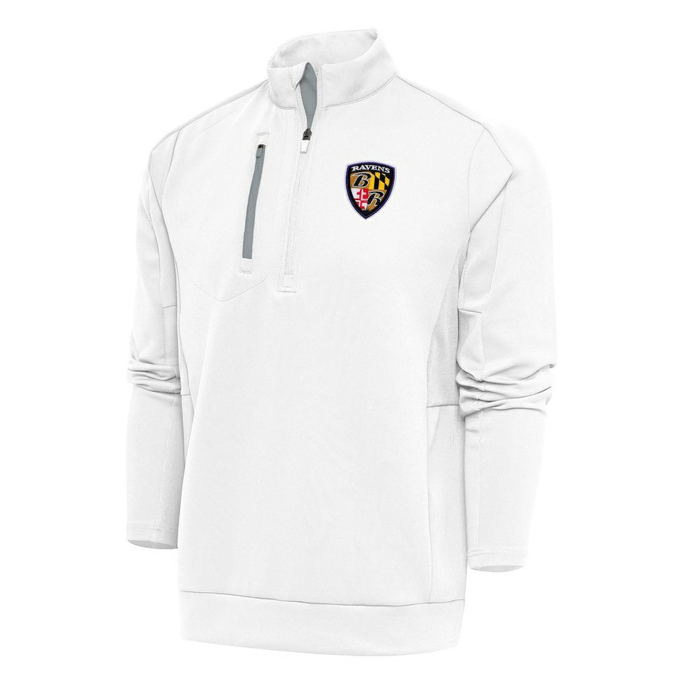 Baltimore Ravens Antigua Team Logo Throwback Generation Quarter-Zip Pullover Top White - NFL
