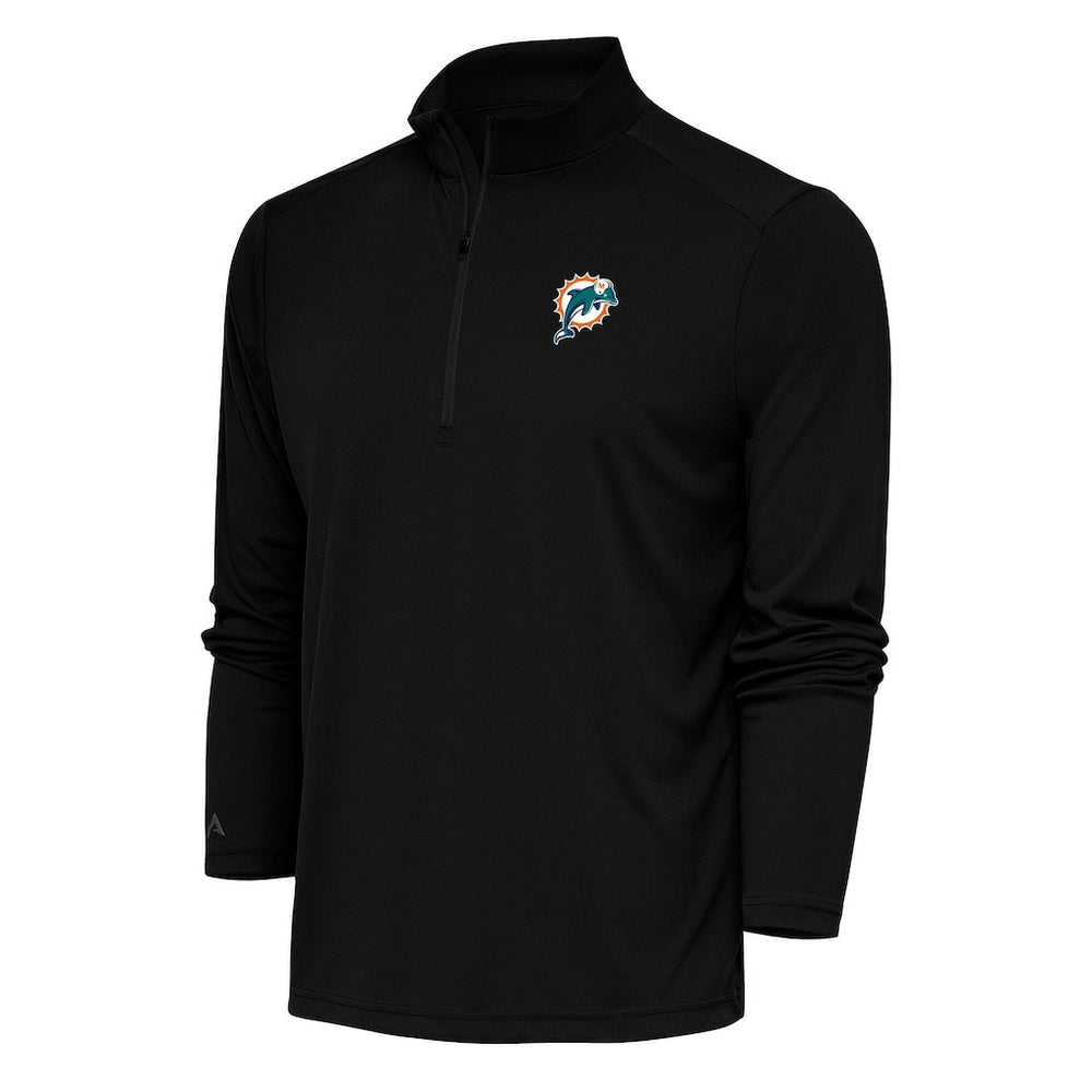 Miami Dolphins Antigua Team Logo Throwback Tribute Quarter-Zip Pullover Top Black - NFL