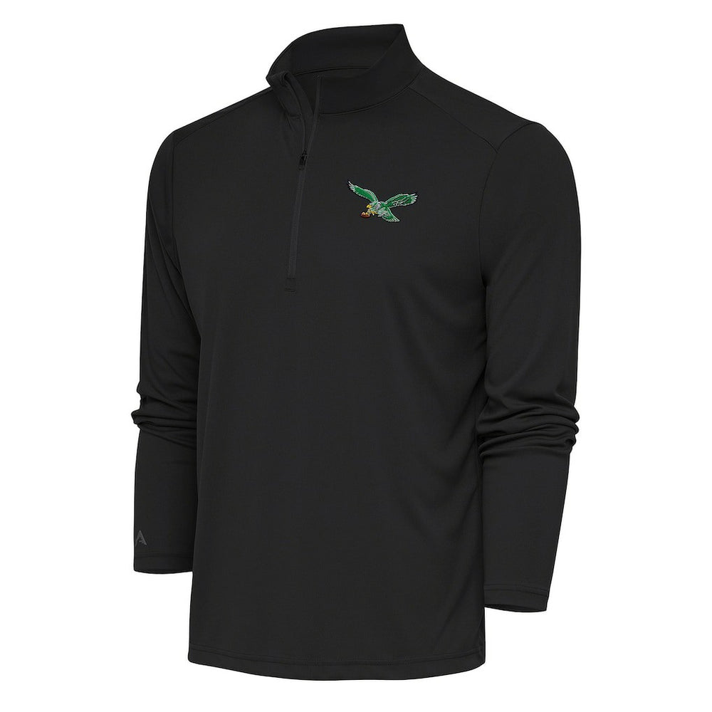 Philadelphia Eagles Antigua Team Logo Throwback Tribute Quarter-Zip Pullover Top Charcoal - NFL