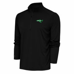 New York Jets Antigua Team Logo Throwback Tribute Quarter-Zip Pullover Top Black - NFL