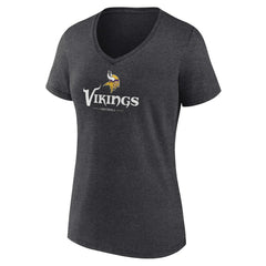 Minnesota Vikings Women's Logo Team Lockup V-Neck T-Shirt Charcoal - NFL