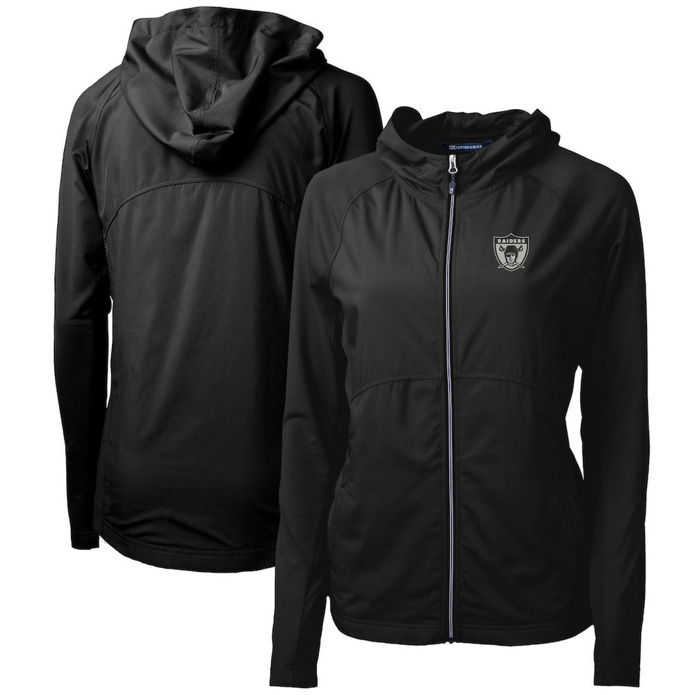 Las Vegas Raiders Cutter & Buck Women's Throwback Logo Adapt Eco Knit Hybrid Recycled Full-Zip Hoodie Black - NFL