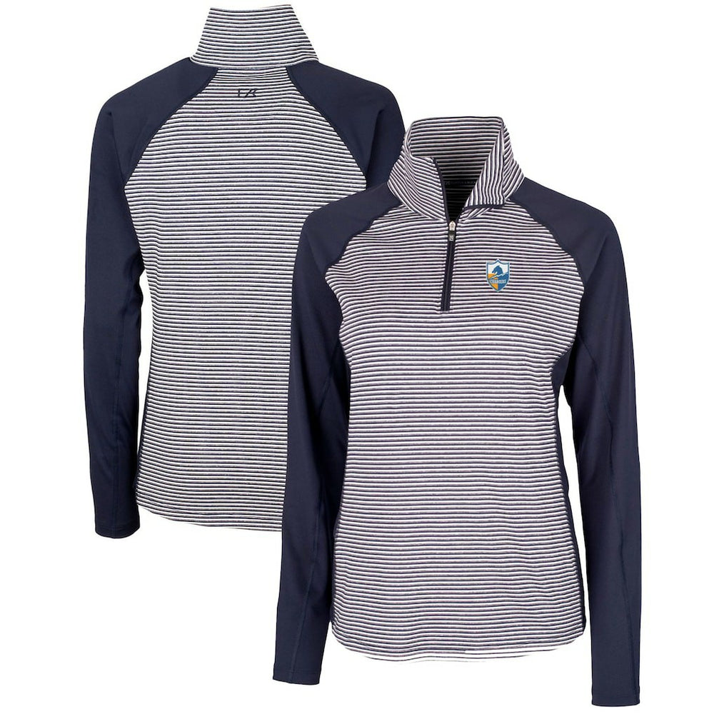 Los Angeles Chargers Cutter & Buck Women's Throwback Logo Forge Tonal Stripe Stretch Half-Zip Pullover Top Navy - NFL