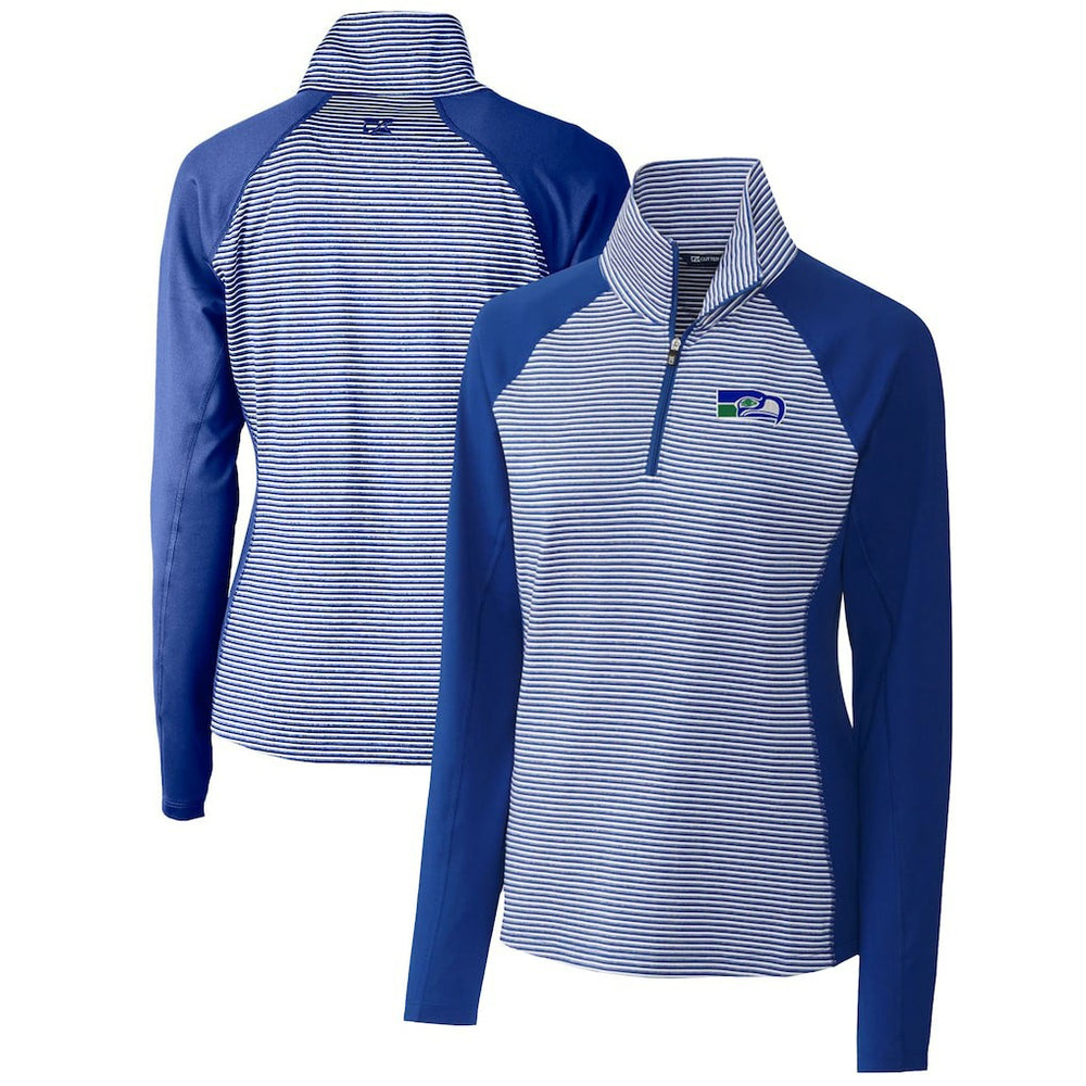 Seattle Seahawks Cutter & Buck Women's Throwback Logo Forge Tonal Stripe Stretch Half-Zip Pullover Top Royal - NFL