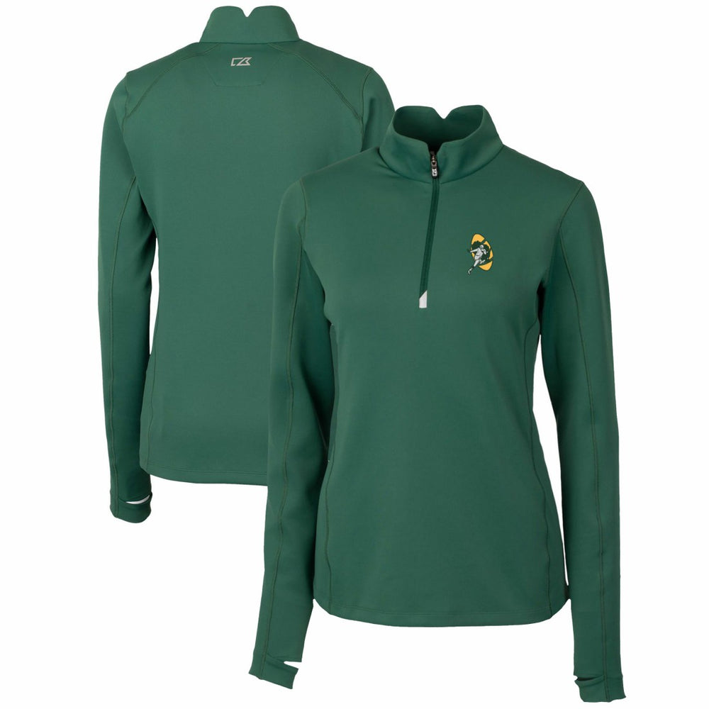 Green Bay Packers Cutter & Buck Women's Throwback Logo Traverse Stretch Quarter-Zip Pullover Top Green - NFL